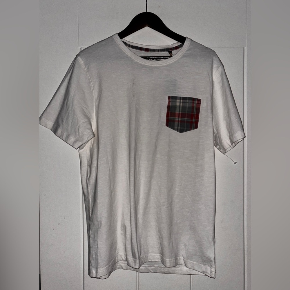 Tailor Vintage Plaid Patch Pocket Tee Shirt M Summer Vacation Travel Beach NEW